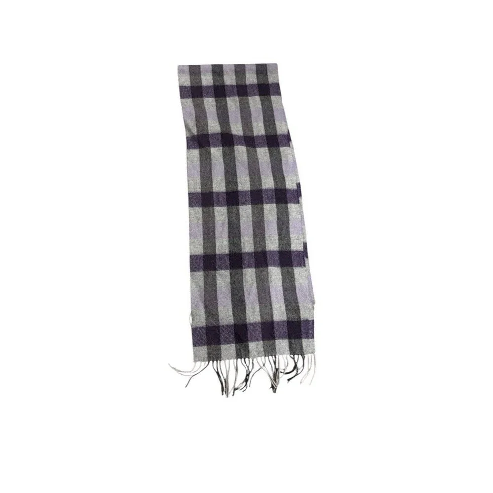SUANTRAI of Ireland 100% Wool Plaid Fringe Scarf Wrap Blue Purple Multi SOFT